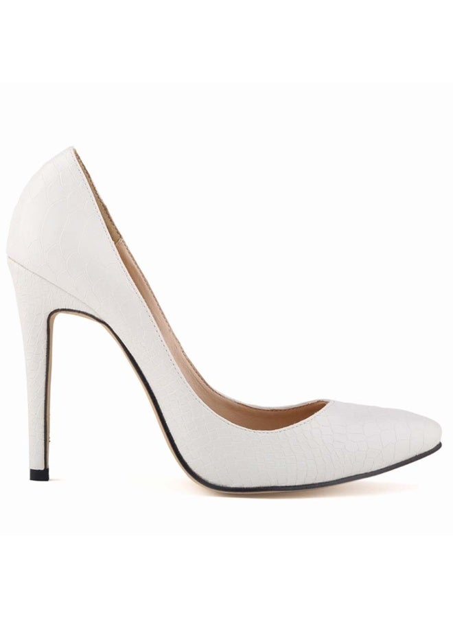 Loquat Western Style Textured Stiletto Heels White - Image 2