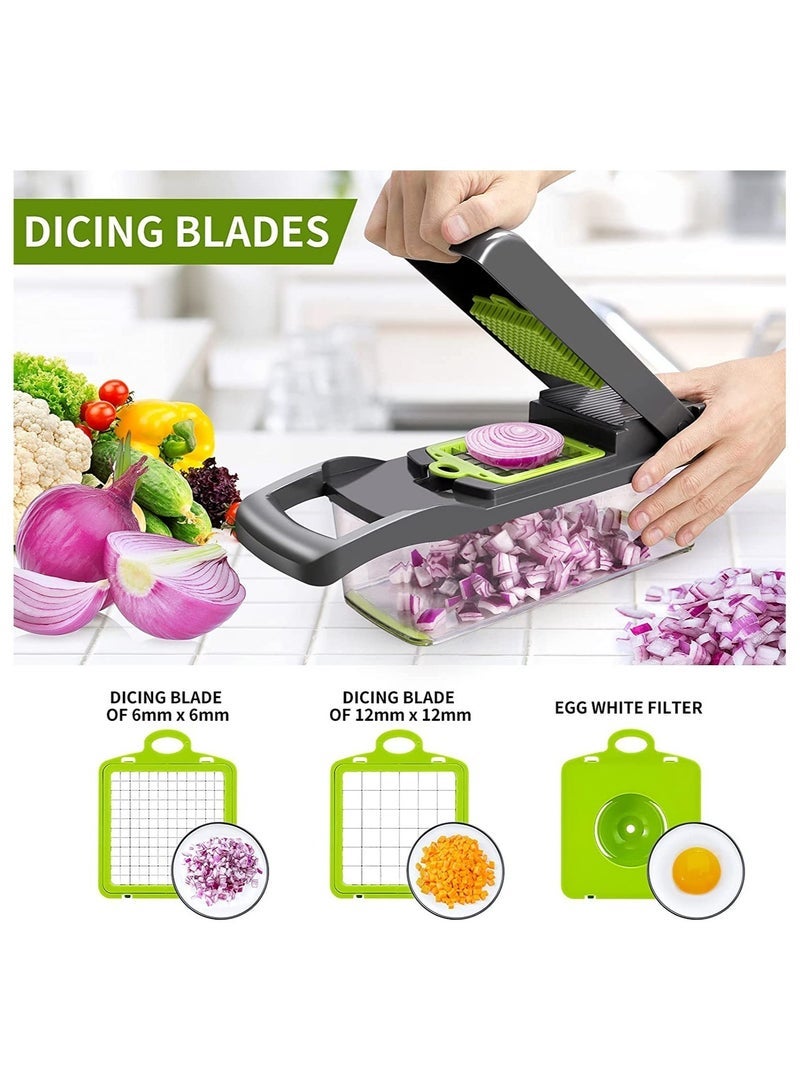 Vegetable Chopper,Multifunctional 13-in-1 Food Choppers Onion Chopper Vegetable Slicer Cutter Dicer Veggie chopper with 8 Blades,Colander Basket - Image 2