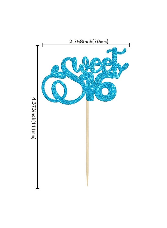 Ephlyn 24Pcs 16th Birthday Cupcake Toppers Glitter Sixteen Happy Sweet 16 Cupcake Picks Cheers to 16 Years Old Cupcake Decorations for 16th Birthday Anniversary Party Cake Decorations Supplies Light Blue - Image 2