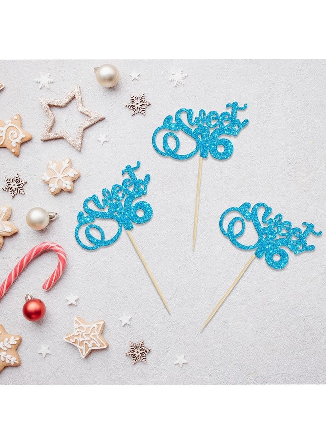 Ephlyn 24Pcs 16th Birthday Cupcake Toppers Glitter Sixteen Happy Sweet 16 Cupcake Picks Cheers to 16 Years Old Cupcake Decorations for 16th Birthday Anniversary Party Cake Decorations Supplies Light Blue - Image 4