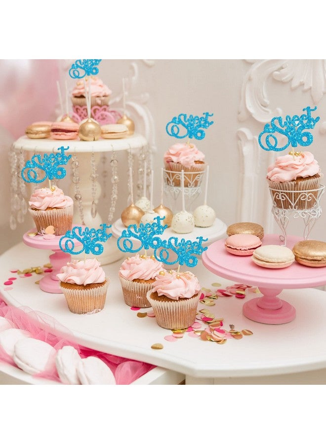 Ephlyn 24Pcs 16th Birthday Cupcake Toppers Glitter Sixteen Happy Sweet 16 Cupcake Picks Cheers to 16 Years Old Cupcake Decorations for 16th Birthday Anniversary Party Cake Decorations Supplies Light Blue - Image 5