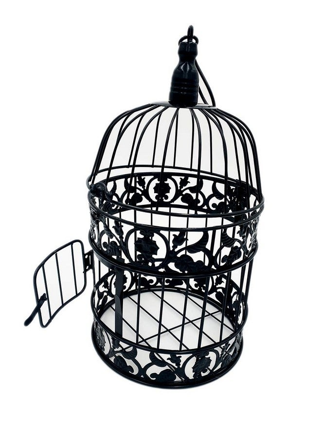 pet show Round Birdcages Wedding Gift Cards Holder Metal Wall Hanging Bird Cage For Small Birds Party Indoor Ourdoor Decoration 10.6“ Black Pack Of 1  - Image 1