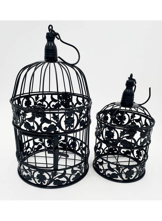 pet show Round Birdcages Wedding Gift Cards Holder Metal Wall Hanging Bird Cage For Small Birds Party Indoor Ourdoor Decoration 10.6“ Black Pack Of 1  - Image 5