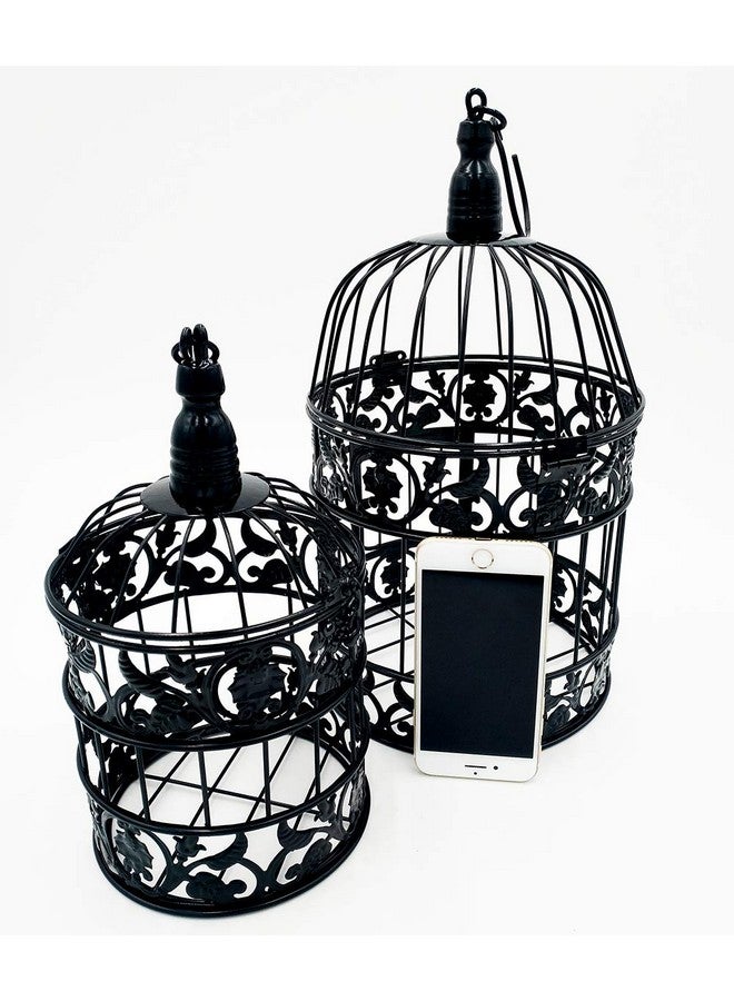 pet show Round Birdcages Wedding Gift Cards Holder Metal Wall Hanging Bird Cage For Small Birds Party Indoor Ourdoor Decoration 10.6“ Black Pack Of 1  - Image 4
