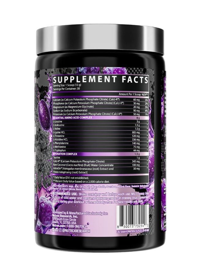 Nutrex Research EAA Hydration | EAAs + BCAA Powder | Muscle Recovery, Strength, Muscle Building, Endurance | 8G Essential Amino Acids + Electrolytes, 30 Serving Juicy Grape 390g - Image 2