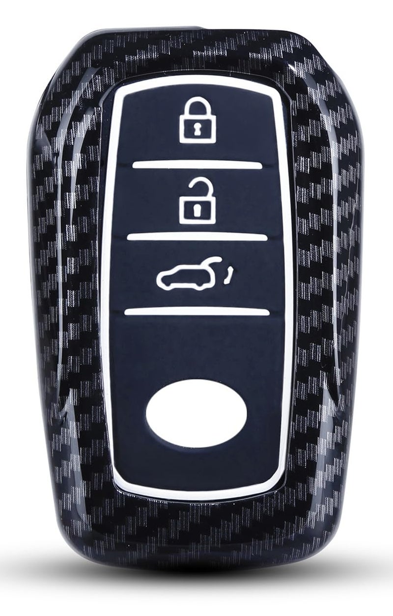 JVCV® Hard Case Key Cover Compatible with Toyota Innova Crysta Fortuner Legender Hycross Hilux Land Cruiser 3 Button Smart Key - Stylish Durable Protection (Carbon Black) - Image 1