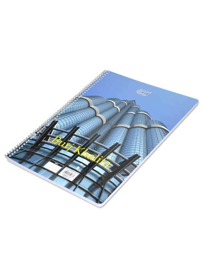FIS Spiral Burj Khalifa Notebook, A4 Size(29.7x21cm), 70 Sheets, 70gsm, 5mm Squre Grid lines, 1 Pieces-FSNBA419035M - Image 2