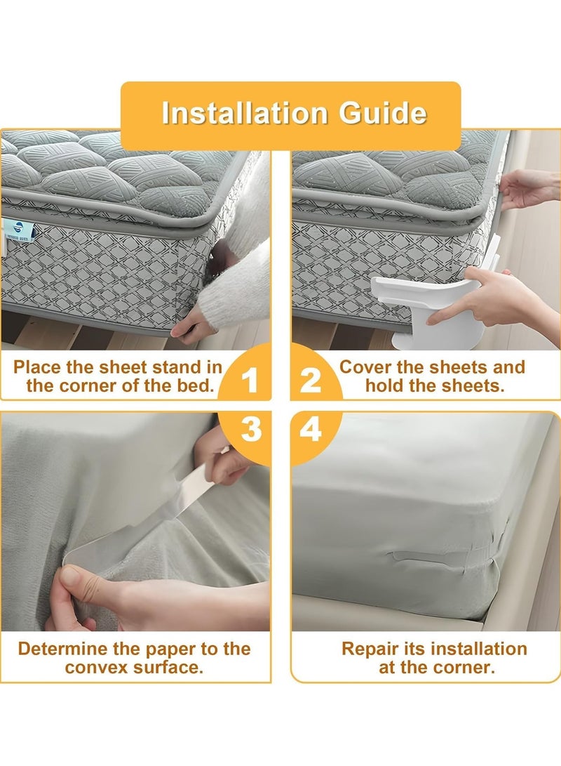 4Pcs Bed Sheet Holder Set with Lock Strips,Heavy Duty Bedsheet Corner Tightener Clips,Non-Slip Sheet Holders Secure Bed Sheets Clips Fasteners Firmly in Place Grey  - Image 5