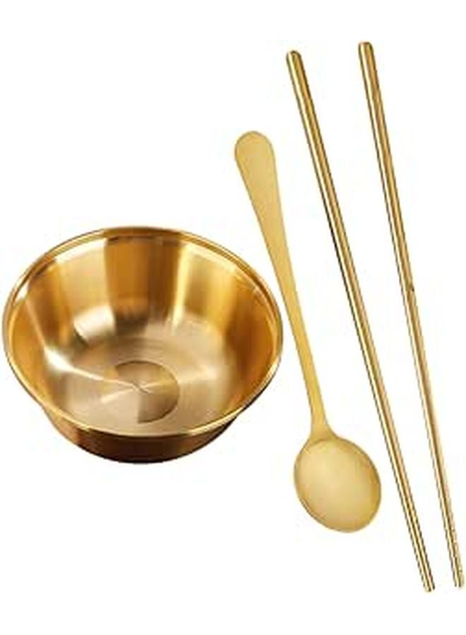 Brass Salad Serving Set with Chopsticks and Spoon Modern Fruit Bowl Utensils - Image 1
