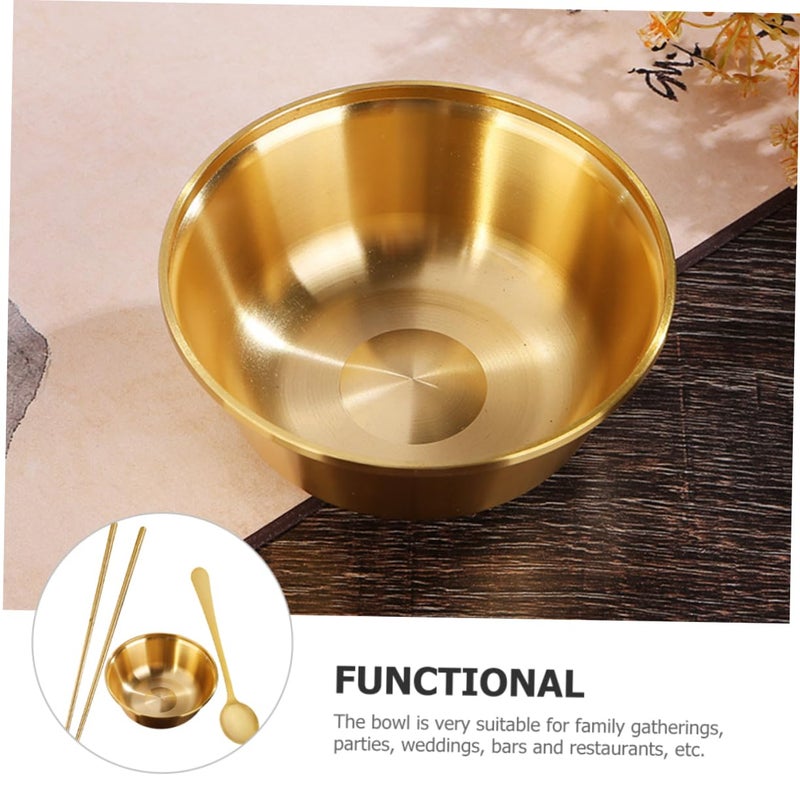 Brass Salad Serving Set with Chopsticks and Spoon Modern Fruit Bowl Utensils - Image 4