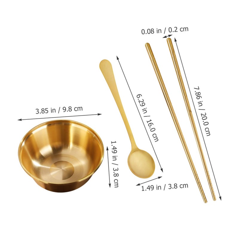 Brass Salad Serving Set with Chopsticks and Spoon Modern Fruit Bowl Utensils - Image 3