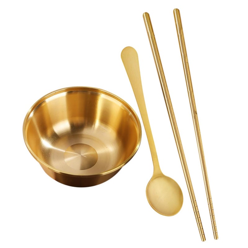 Brass Salad Serving Set with Chopsticks and Spoon Modern Fruit Bowl Utensils - Image 2
