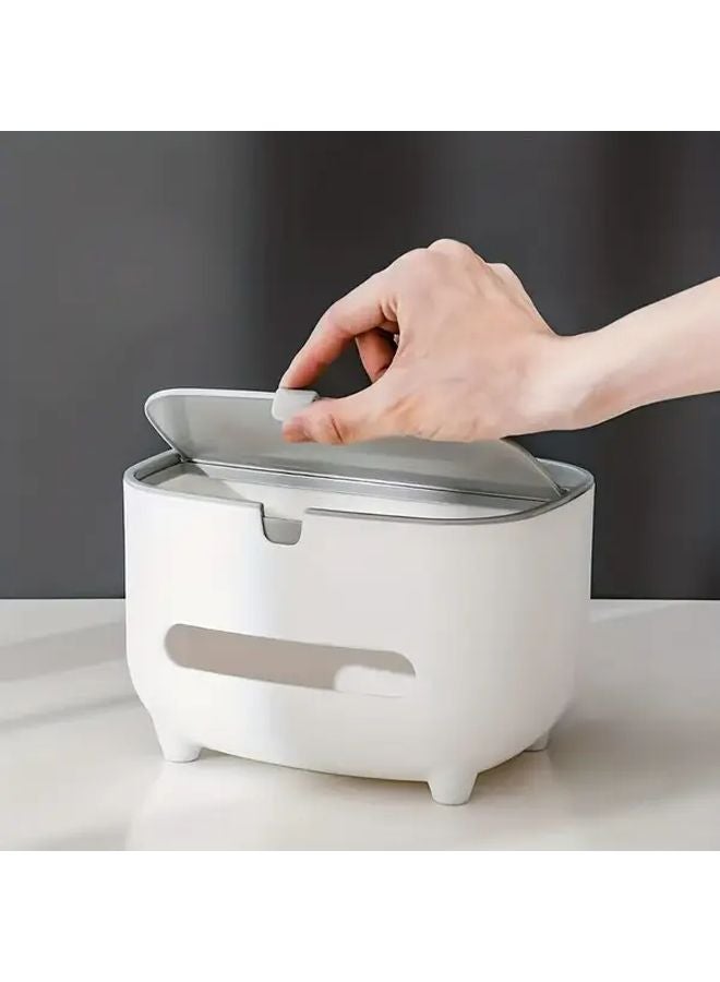White Gray Multi Functional Tissue Storage Box with 2 Compartments Round Design for Living Room - Image 1