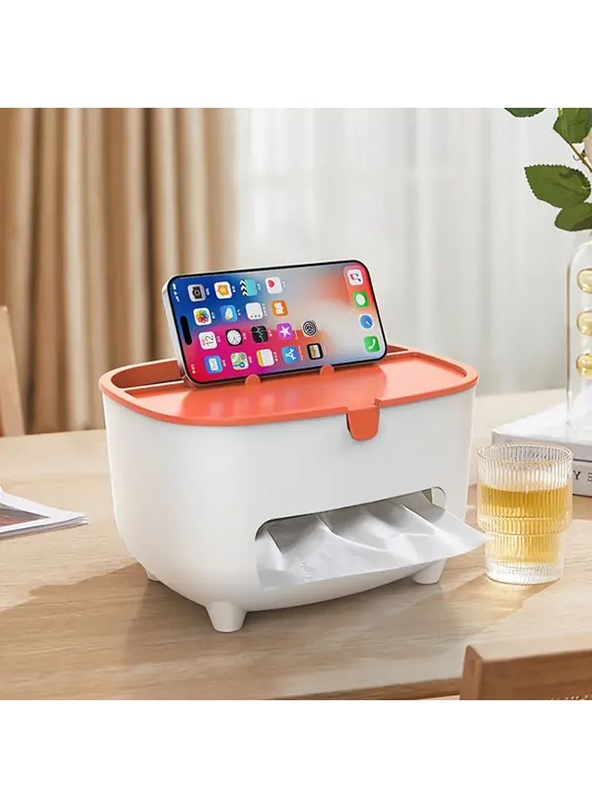 White Gray Multi Functional Tissue Storage Box with 2 Compartments Round Design for Living Room - Image 3