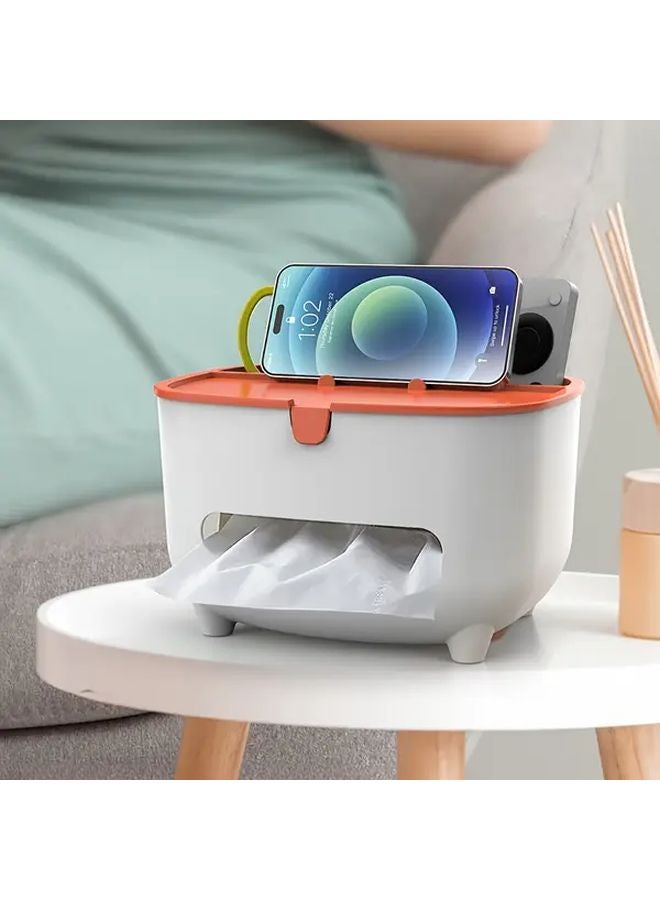 White Gray Multi Functional Tissue Storage Box with 2 Compartments Round Design for Living Room - Image 2