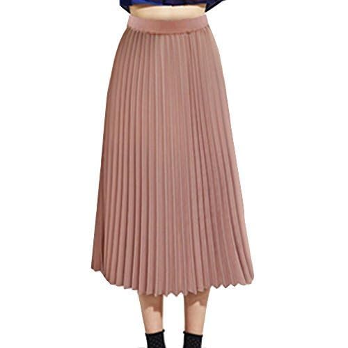 TEERFU Womens Pleated Midi Skirt,High Waist Swing Boho Pleated Skirt Casual Chiffon Elastic A-line Long Skirts (Pink, Medium) - Image 2