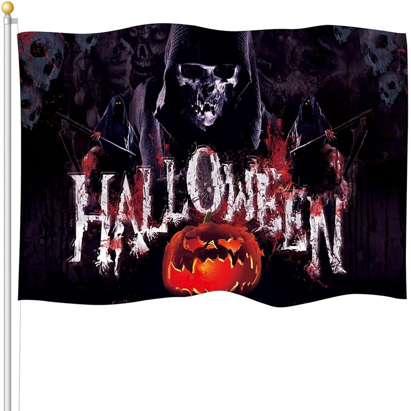 Tatuo No overseas transit wait Halloween Flag 3x5 Ft Halloween Flag for Outdoor Indoor Dorm Room Decor Banner Large Holiday Flag Village Garden Yard Decor Flag Multi-use upgraded craftsmanship - Image 1