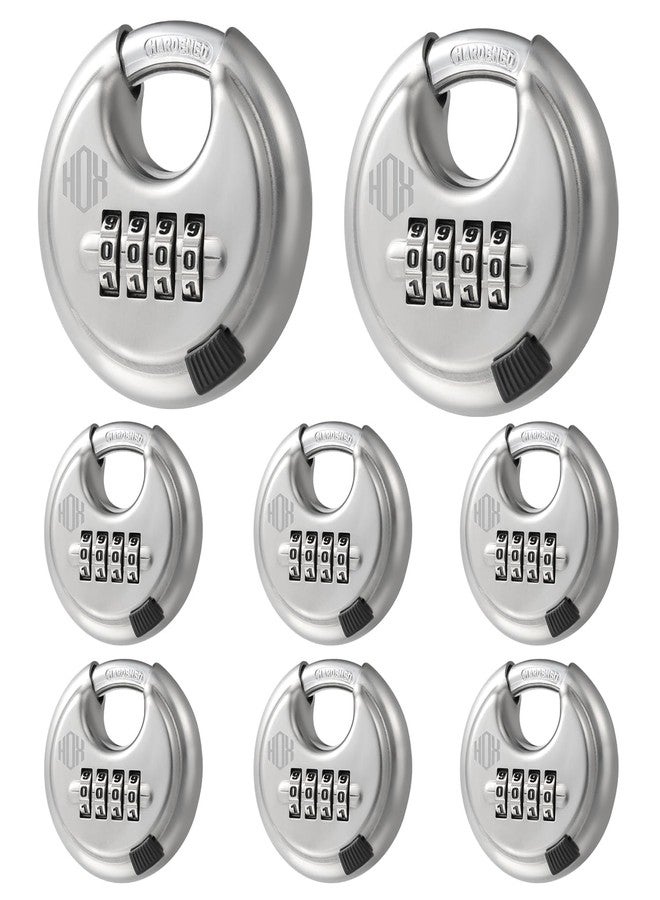 HOX Combination Lock, 4 Digit Disc Padlock with 3/8 Inch Hardened Steel Shackle, 2-3/4 Inch Wide Body, Keyless Heavy Duty Combo Lock for Hasp Latch, Sheds, Fences, Storage Locker (8 Pack) - Image 1