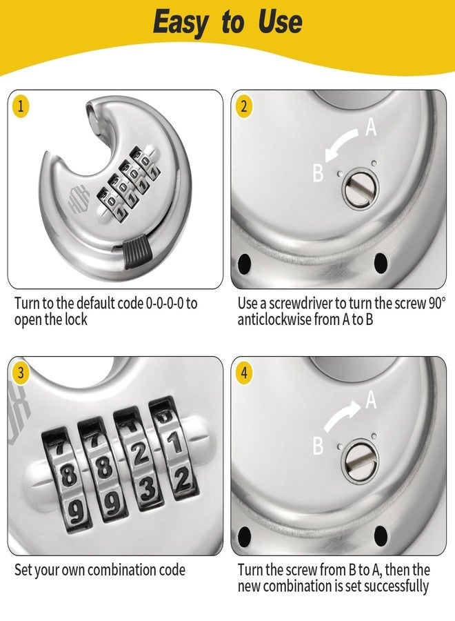HOX Combination Lock, 4 Digit Disc Padlock with 3/8 Inch Hardened Steel Shackle, 2-3/4 Inch Wide Body, Keyless Heavy Duty Combo Lock for Hasp Latch, Sheds, Fences, Storage Locker (8 Pack) - Image 5