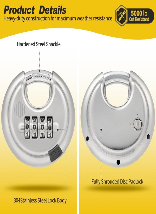 HOX Combination Lock, 4 Digit Disc Padlock with 3/8 Inch Hardened Steel Shackle, 2-3/4 Inch Wide Body, Keyless Heavy Duty Combo Lock for Hasp Latch, Sheds, Fences, Storage Locker (8 Pack) - Image 2