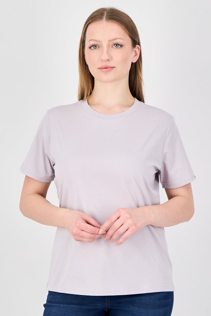 Fudo Comforts By Fudo Women Crew Neck Short Sleeve Plain T-Shirt, Light Lavender - Image 1