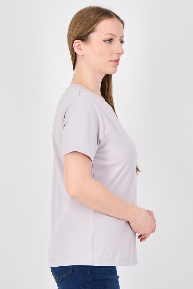 Fudo Comforts By Fudo Women Crew Neck Short Sleeve Plain T-Shirt, Light Lavender - Image 3