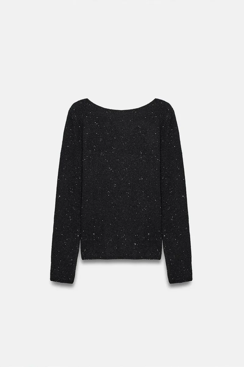 Dilvin Black DILVIN Boat Neck Sequin Knit Sweater for Women | Best Price UAE