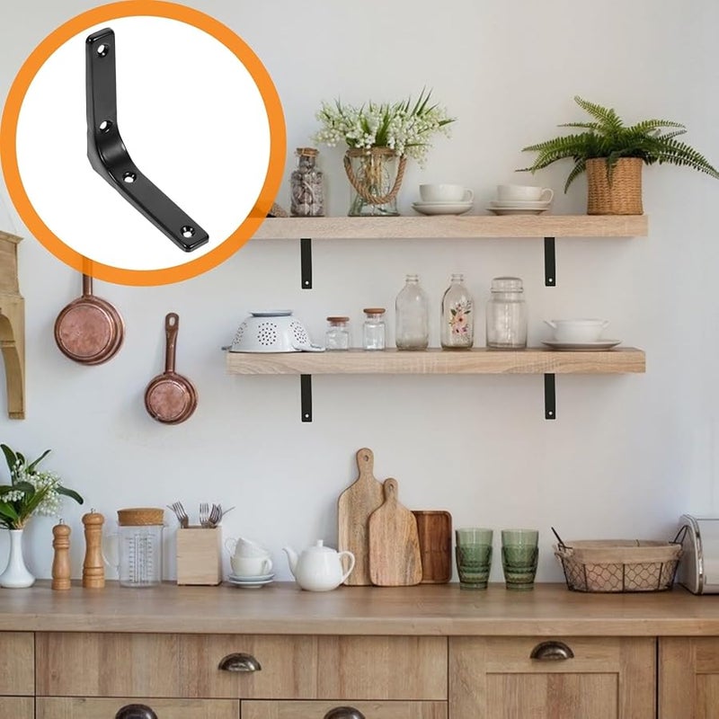 حاملات أرفف من الفولاذ المقاوم للصدأ الأسود 4 قطع، حاملات أرفف عائمة متينة، مثبتات حائط - Image 3