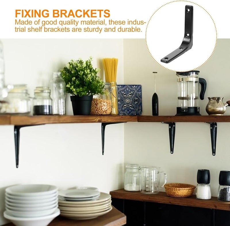 حاملات أرفف من الفولاذ المقاوم للصدأ الأسود 4 قطع، حاملات أرفف عائمة متينة، مثبتات حائط - Image 5