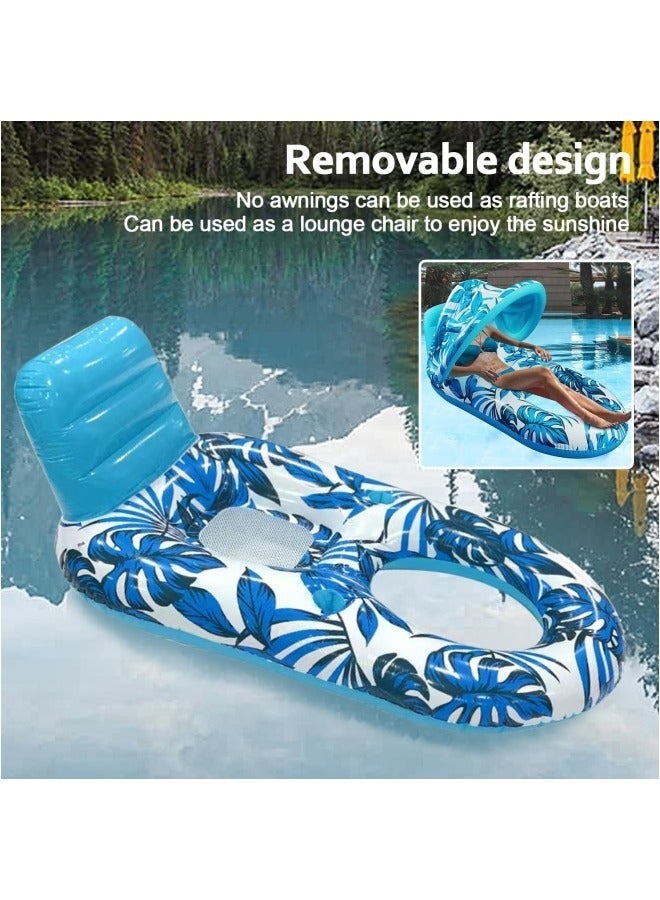 GGEROU Pool Floats Adult Inflatable Swimming Pool Floats Lounger Chair with Canopy and Two Cup Holder Heavy Duty Pool Float Beach Pool Party Toys for Adults - Image 3