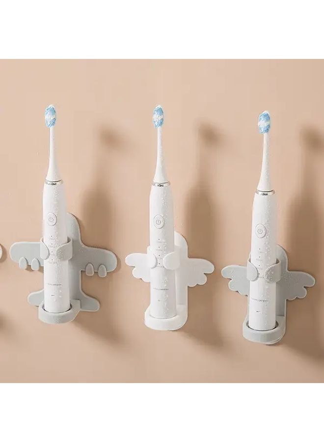 1pc Aircraft Style White Space Themed Rocket Design Toothbrush Holder Wall Mounted Bathroom Organizer Durable Plastic Easy Installation No Electricity Needed Modern Toothbrush Storage Accessory - Image 1