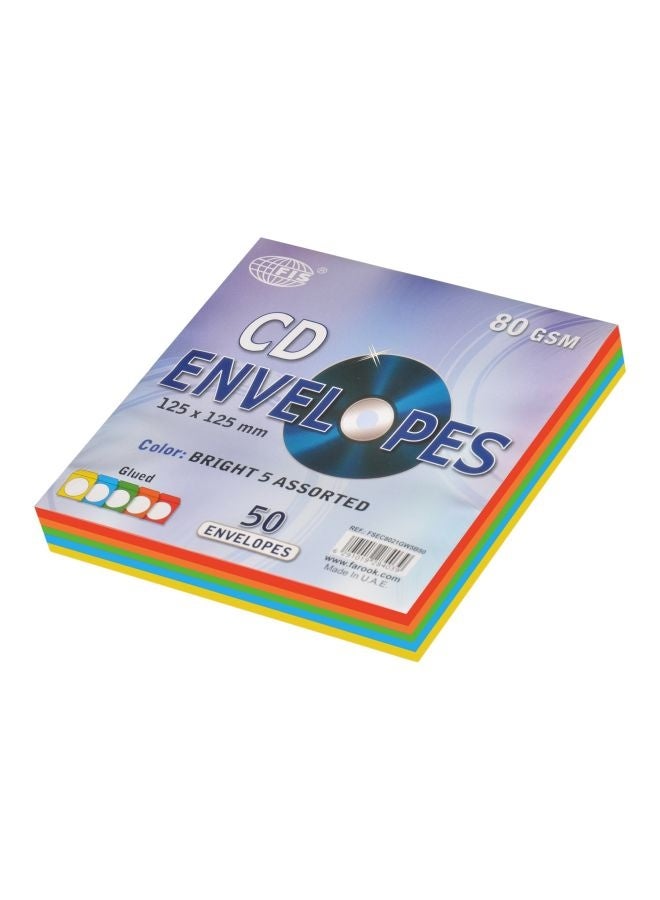 FIS CD Envelopes, 80 GSM, Glued, 125 x 125mm, Assorted Bright Colors, Pack of 50 - Image 2