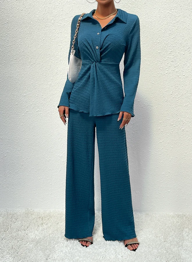 Take Two Take Two Knot Front Textured Shirt and Trouser Co-Ords