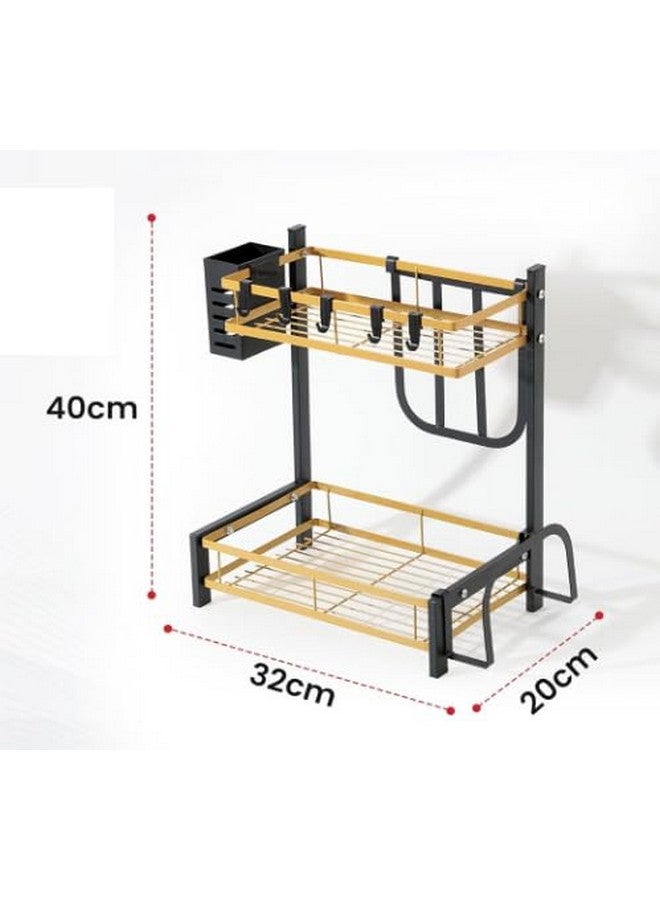 Umai UMAI Carbon Steel Trapezoidal Two-Layer Seasoning Rack Wall Mounted Kitchen Storage Tiered Shelf Organizer For Spices And Other Kitchen Essentials Space Saving Durable Seasoning Rack (Black Gold) - Image 2