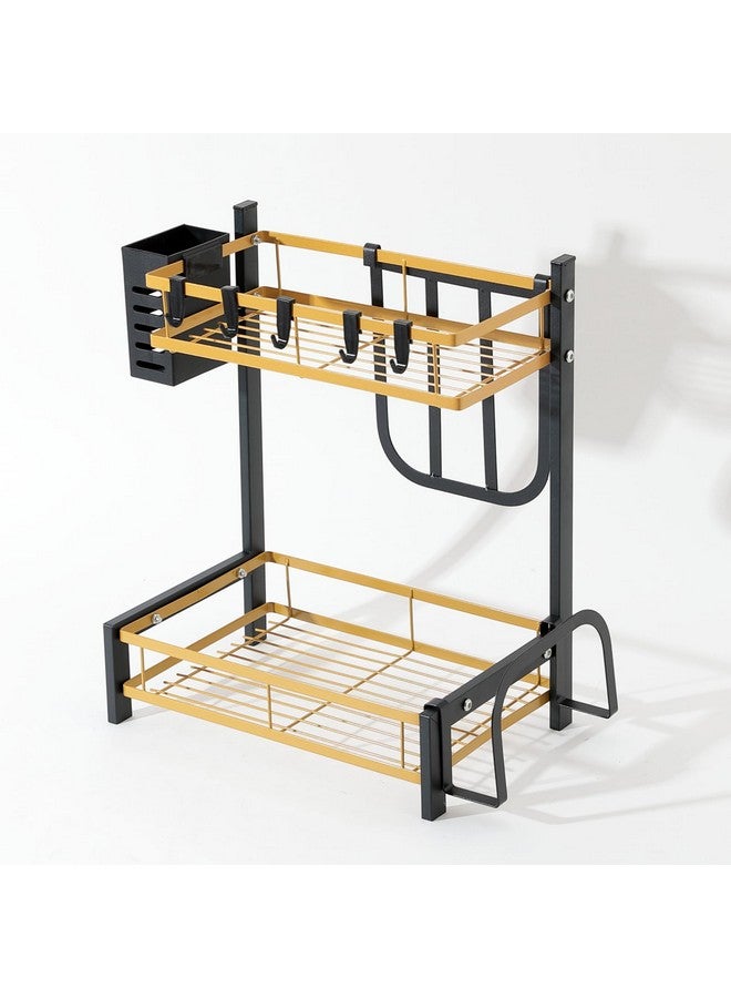 Umai UMAI Carbon Steel Trapezoidal Two-Layer Seasoning Rack Wall Mounted Kitchen Storage Tiered Shelf Organizer For Spices And Other Kitchen Essentials Space Saving Durable Seasoning Rack (Black Gold) - Image 4