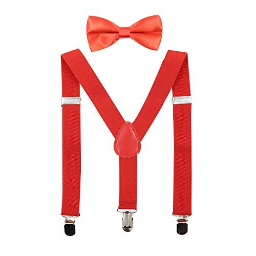 Hanerdun Kids Suspender Bowtie Sets Adjustable Suspender With Bow Ties Gift Idea For Boys And Girls,Red,One Size - Image 1