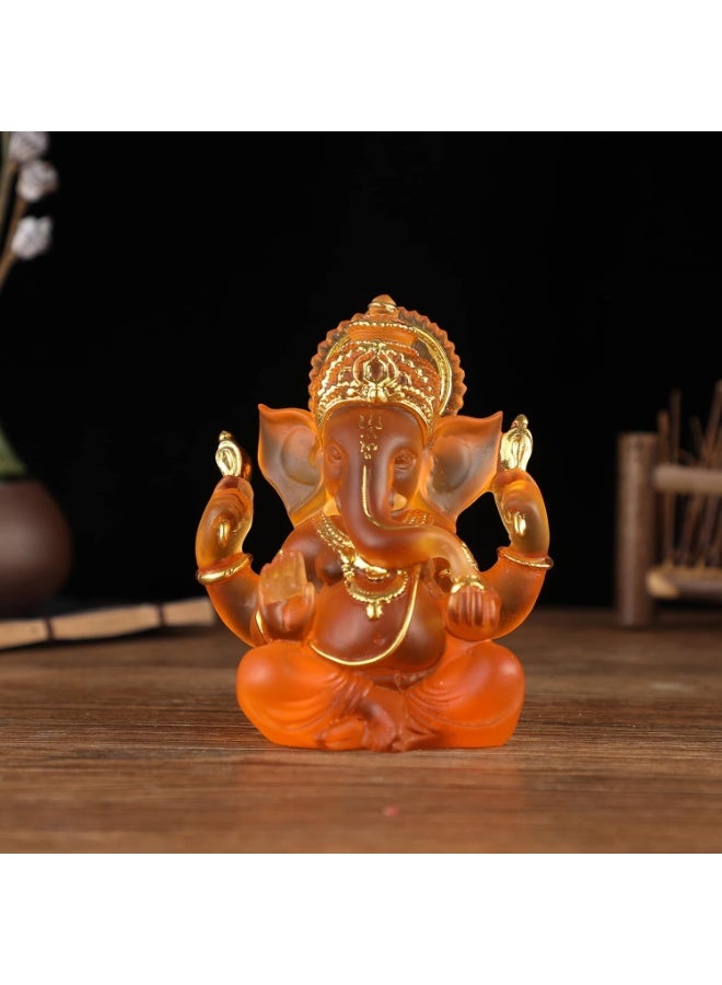 Home Care Hindu God Statues Ganesh Idol,Lucky Ganpati Elephant God Crystal Resin Statue Buddha Figurine Ganesha Idol for Home Office Car Decor,Orange,14cm/5.5inch - Image 4