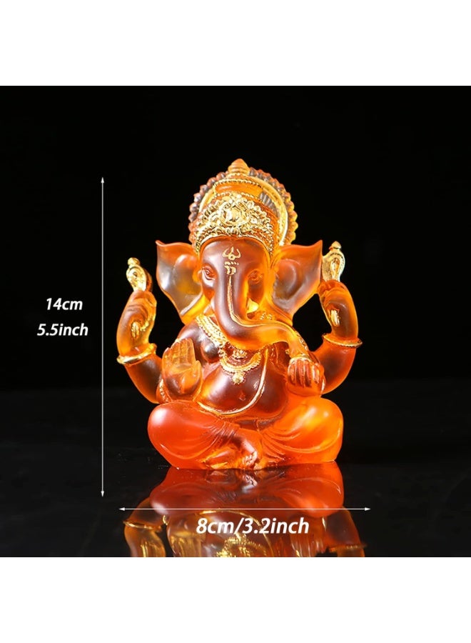 Home Care Hindu God Statues Ganesh Idol,Lucky Ganpati Elephant God Crystal Resin Statue Buddha Figurine Ganesha Idol for Home Office Car Decor,Orange,14cm/5.5inch - Image 2
