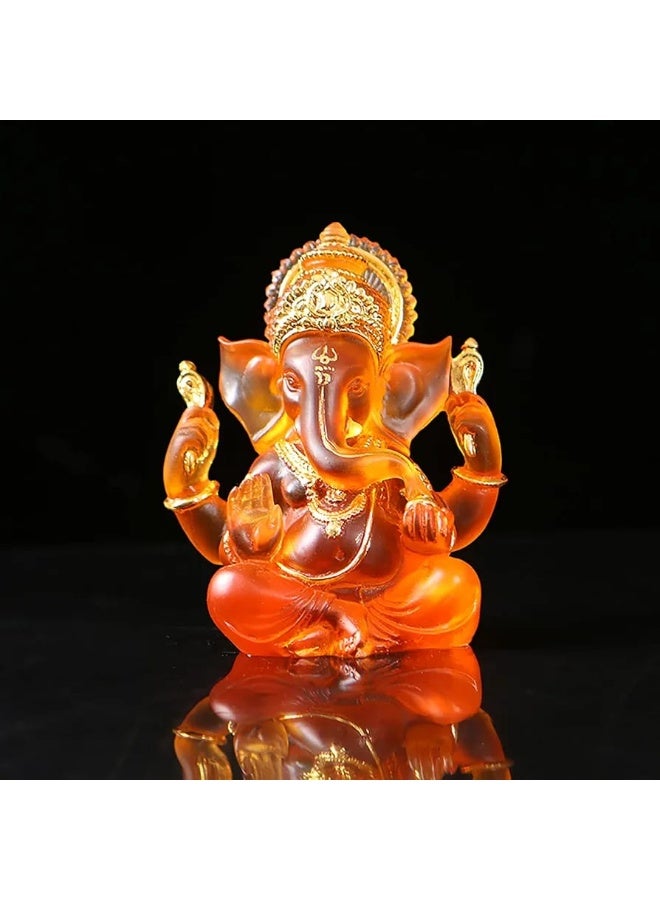 Home Care Hindu God Statues Ganesh Idol,Lucky Ganpati Elephant God Crystal Resin Statue Buddha Figurine Ganesha Idol for Home Office Car Decor,Orange,14cm/5.5inch - Image 1
