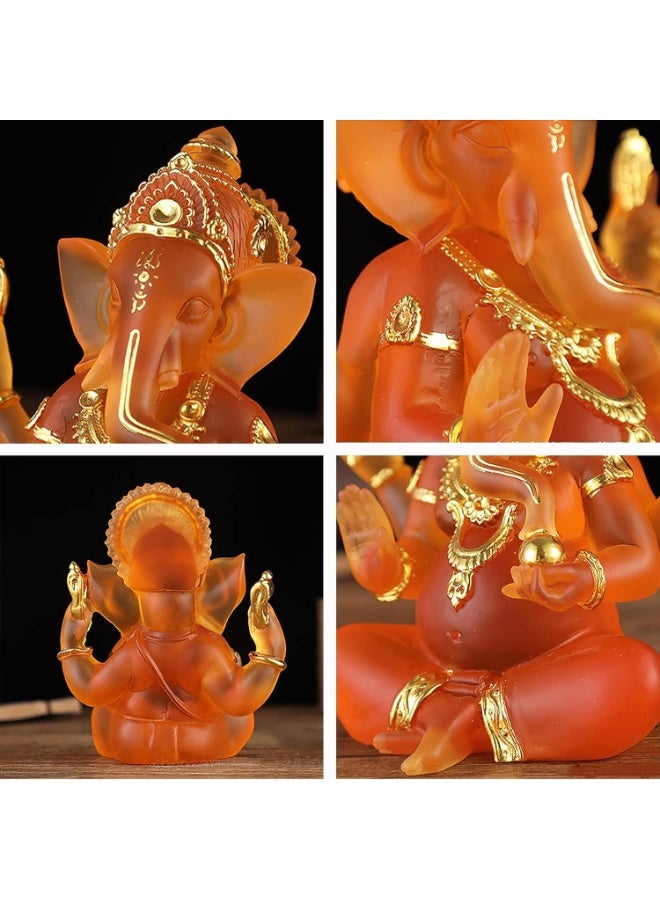Home Care Hindu God Statues Ganesh Idol,Lucky Ganpati Elephant God Crystal Resin Statue Buddha Figurine Ganesha Idol for Home Office Car Decor,Orange,14cm/5.5inch - Image 3