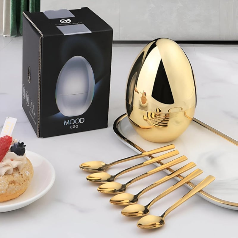 طقم أدوات مائدة أنيق - ستانلس ستيل ذهبي، 6 قطع، إكسسوارات طعام للمنزل والمناسبات