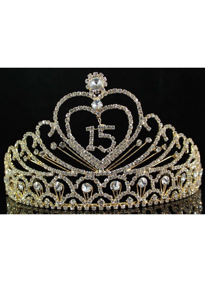 Janefashions Anefashions Quinceanera Sweet 15 Fifteen Years Old15Th Birthday Party Princess Coronas De Quinceañeras Austrian Rhinestone Crystal Tiara Crown With Hair Combs T1756G Gold  - Image 3