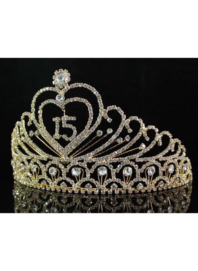 Janefashions Anefashions Quinceanera Sweet 15 Fifteen Years Old15Th Birthday Party Princess Coronas De Quinceañeras Austrian Rhinestone Crystal Tiara Crown With Hair Combs T1756G Gold  - Image 4