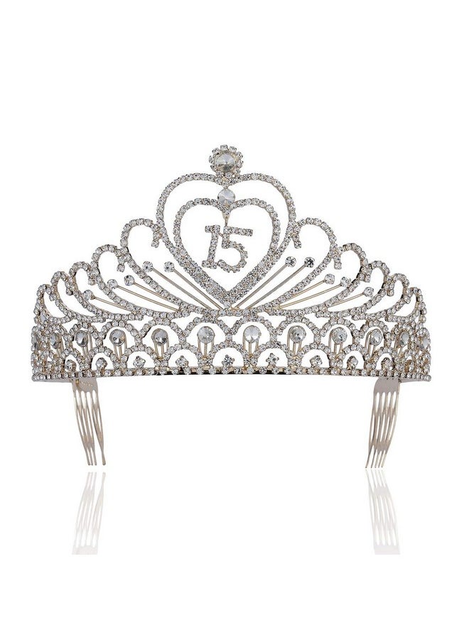 Janefashions Anefashions Quinceanera Sweet 15 Fifteen Years Old15Th Birthday Party Princess Coronas De Quinceañeras Austrian Rhinestone Crystal Tiara Crown With Hair Combs T1756G Gold  - Image 2