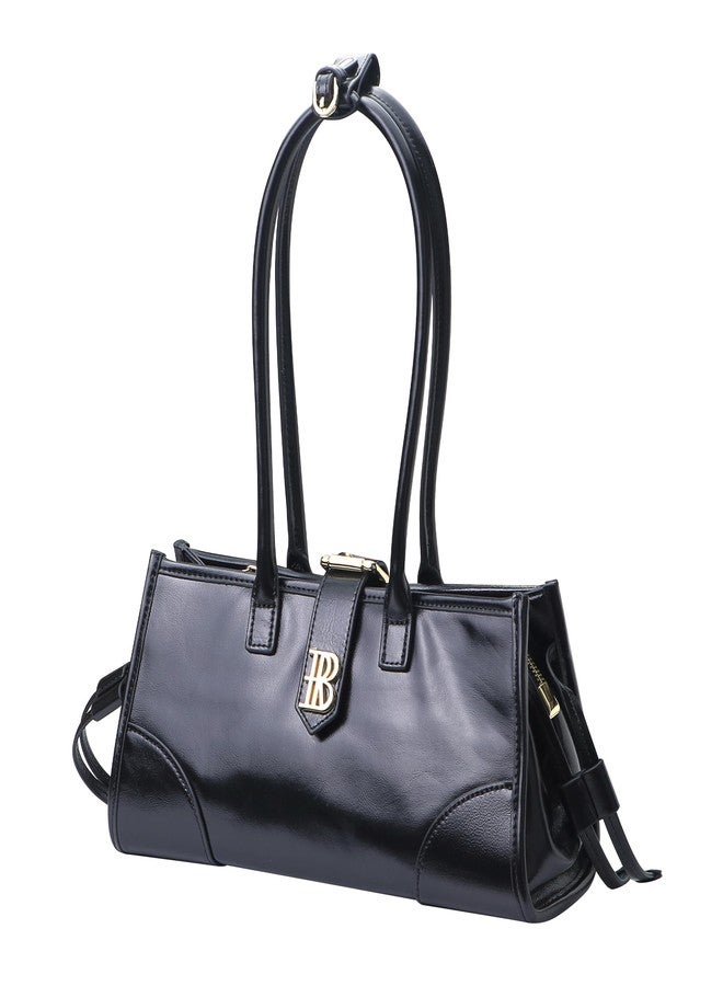 Royal Bagger Genuine Cow Leather Women's Shoulder Bag, Retro Underarm Tote Purse with Large Capacity, Top Handle Handbag 3265 (Black) - Image 3
