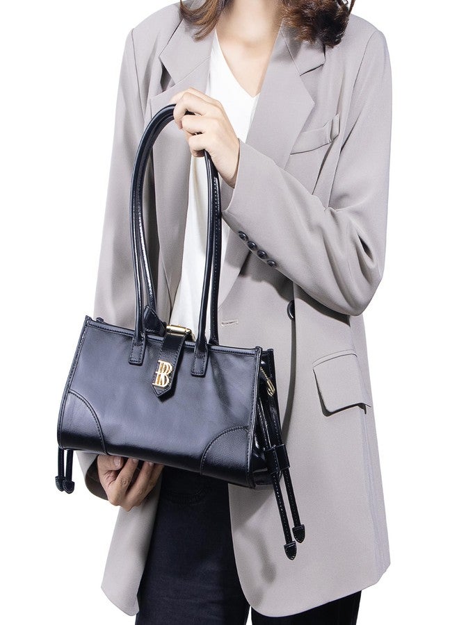 Royal Bagger Genuine Cow Leather Women's Shoulder Bag, Retro Underarm Tote Purse with Large Capacity, Top Handle Handbag 3265 (Black) - Image 2
