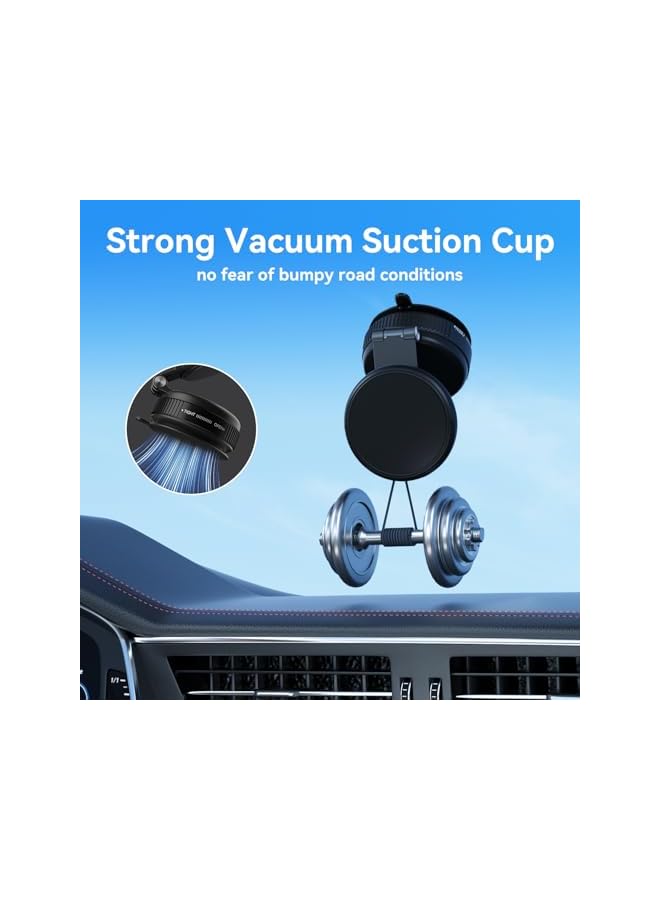 S-TOP Car Phone Holder for MagSafe, Magnetic Phone Stand for Car, 360° Adjustable, with Metal Rings, Vacuum Suction Cup, Removable Base, Compatible with iPhone 17/16/15, Galaxy S25/24 etc (Black) - Image 3