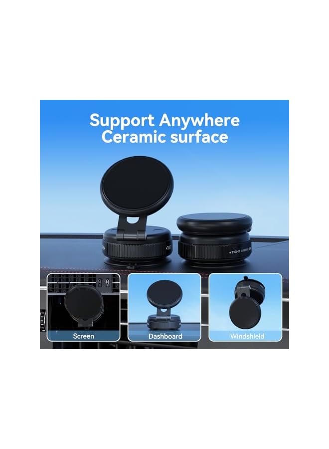 S-TOP Car Phone Holder for MagSafe, Magnetic Phone Stand for Car, 360° Adjustable, with Metal Rings, Vacuum Suction Cup, Removable Base, Compatible with iPhone 17/16/15, Galaxy S25/24 etc (Black) - Image 2