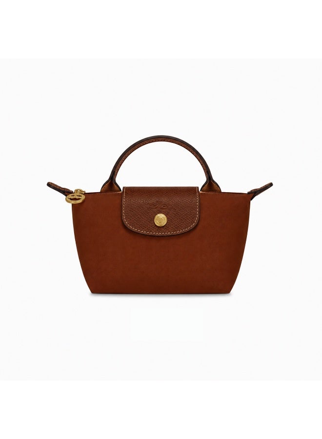 Cognac Mini Tote Bag, Water-Resistant Nylon with Leather  Accents