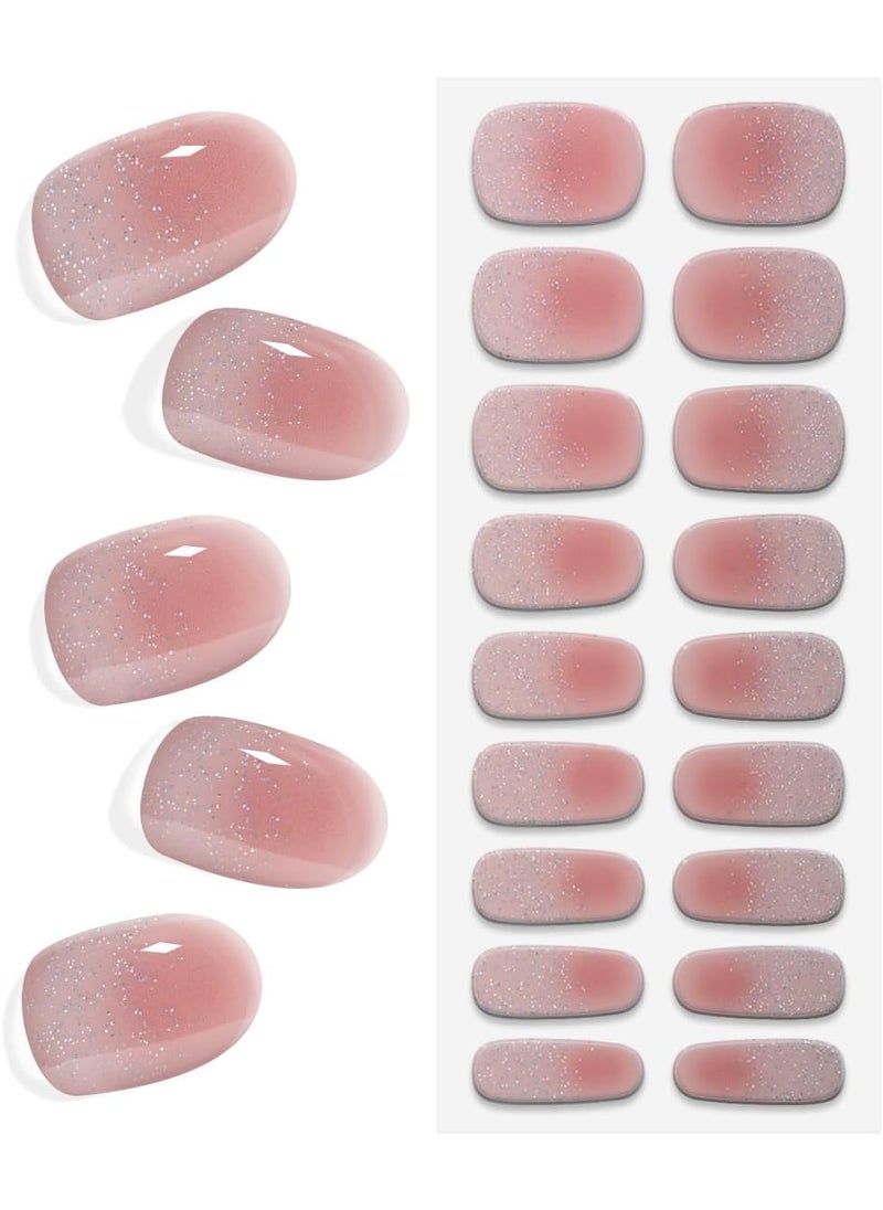King Horse Semi Cured Gel Nail Strips French Gel Nail Stickers Works with Any Nail Lamps Gel Wraps for Nails Salon-Quality Long Lasting French Tips Manicure Nail Strips for Women (Glitter French 323) 